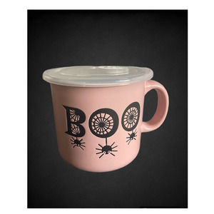 New Valloween BOO Soup Mug - Large Pink Halloween Cup With Lid